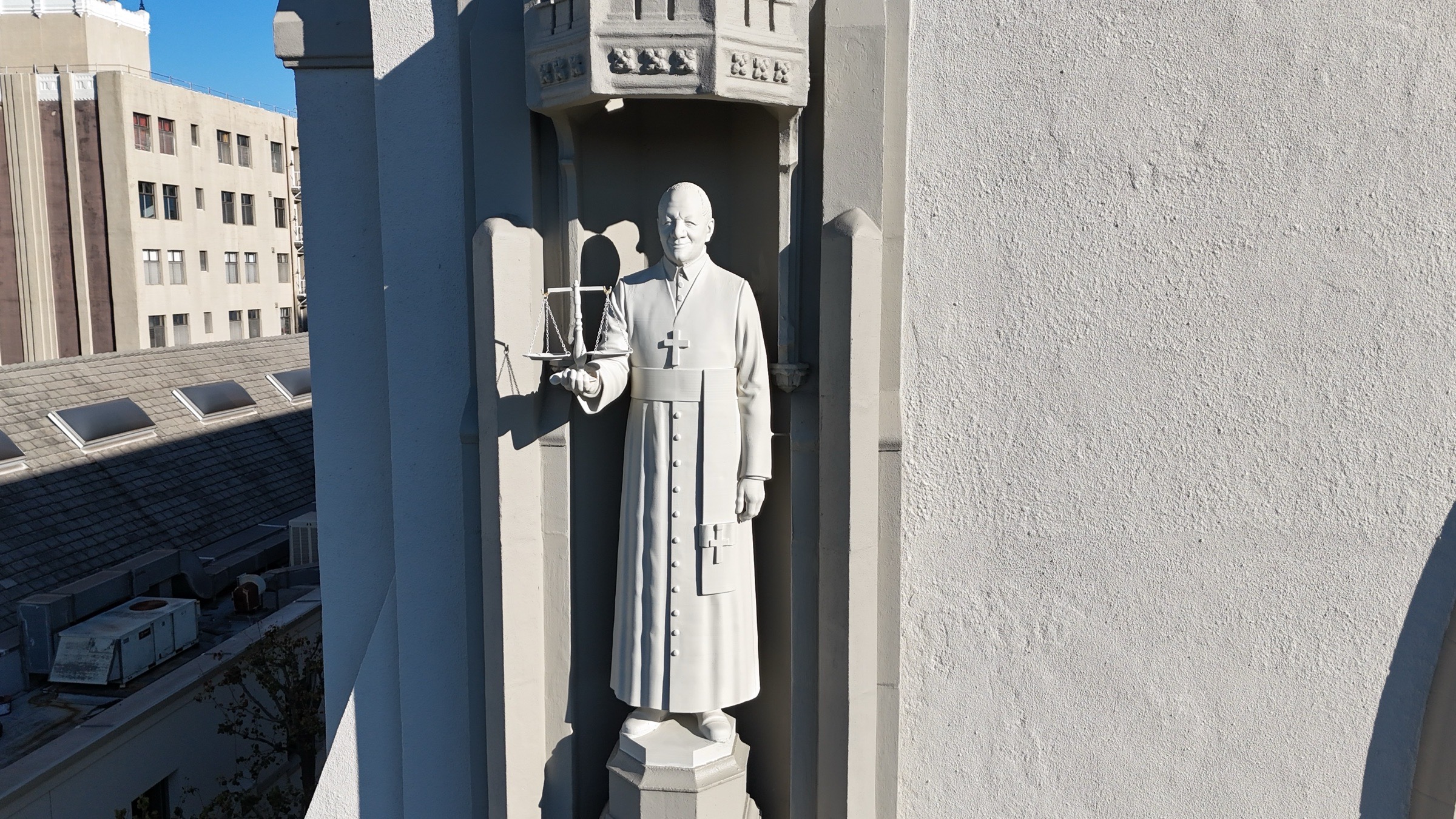 Statue of Archbishop Desmond Tutu installed on the exterior of St. James’.
