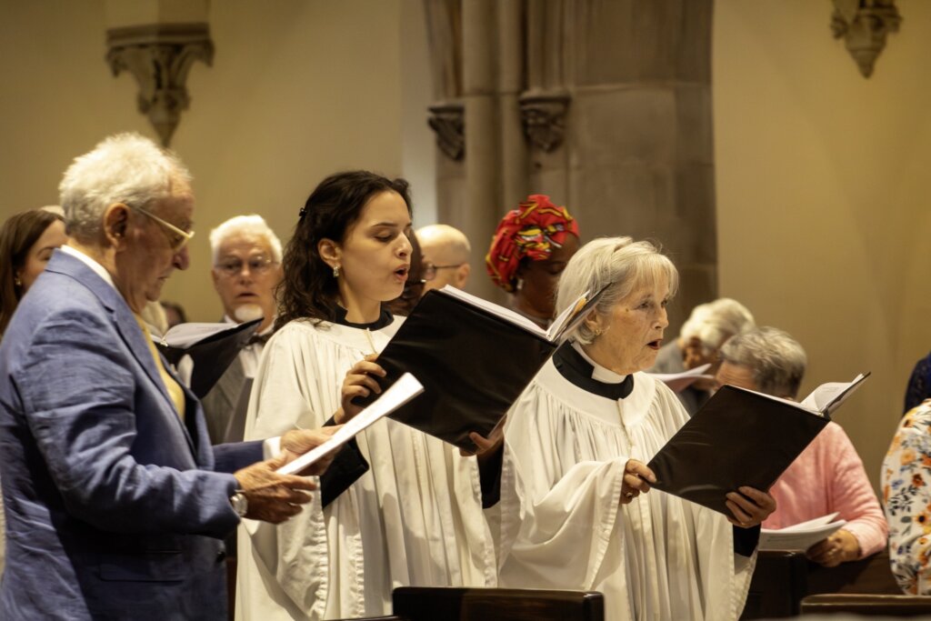 Members of the St. James’ choir singing during worship.